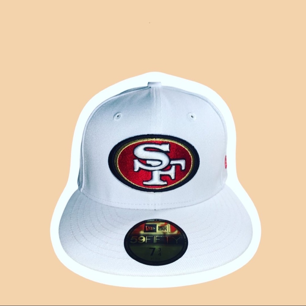 New Era NFL San Francisco 49ers Fitted White Hat Red Undervisor 75th Side Patch